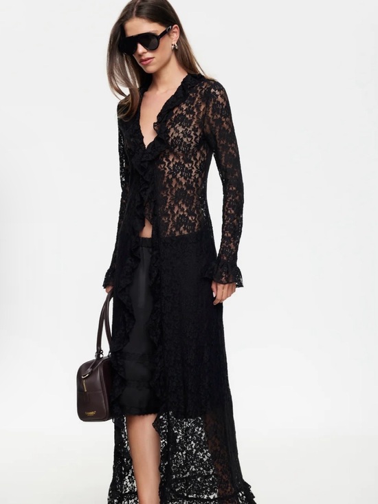 Lioness Tops - Lioness Black Lace High-Low Sheer Top